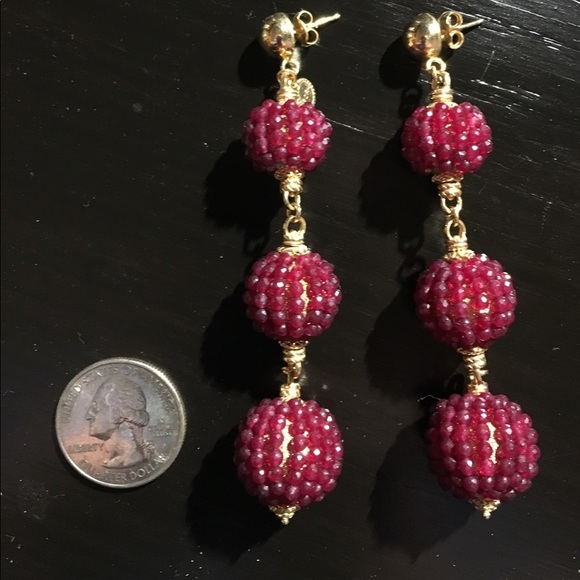 Soru Triple drop red agate earrings, gold - Picture 3 of 3